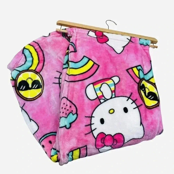 Hello Kitty Summer Rainbow Beach Plush Throw Blanket Hot Pink - Picture 2 of 5